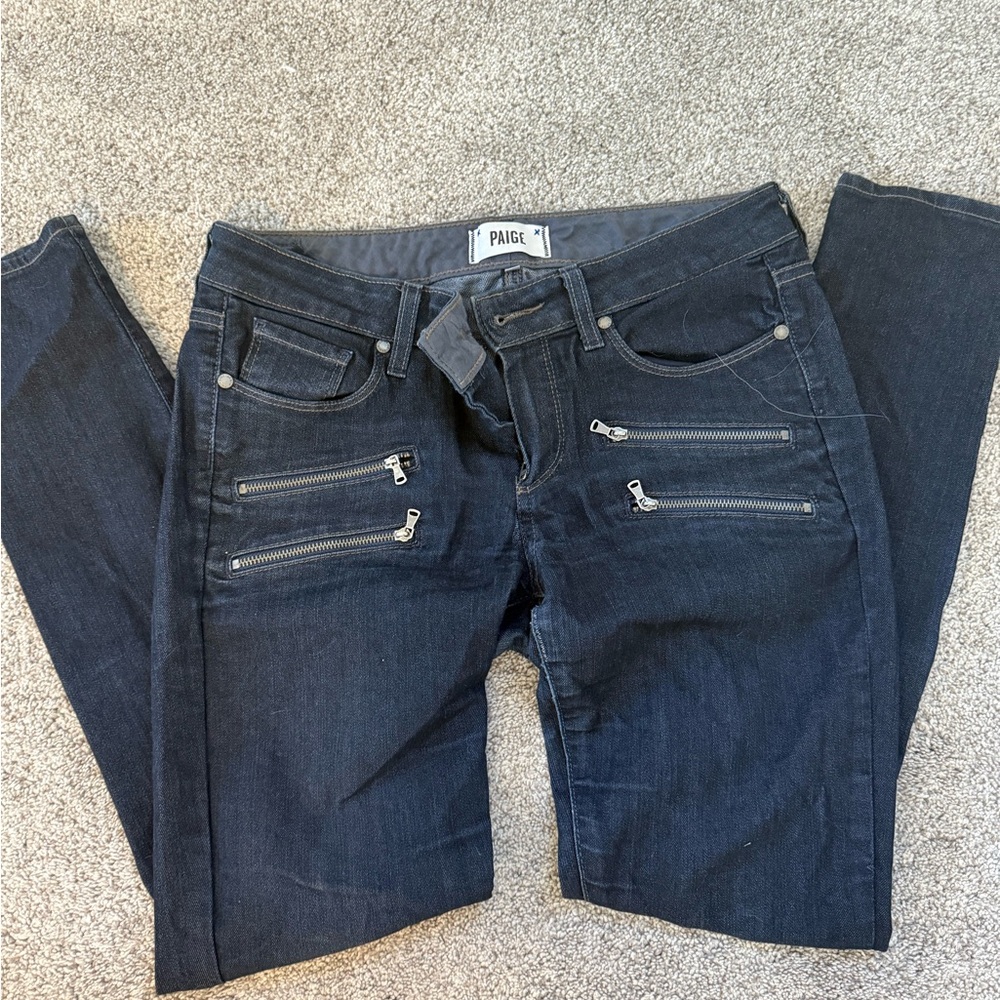 PAIGE Blue Skinny Jeans with Zipper Details